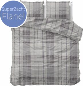 Droomtextiel Luxe Flanel Theotis Dekbedovertrek Grijs Tweepersoons 200x200/220 cm - Hoogwaardige Kwaliteit -Super Zacht en Heerlijk Warm