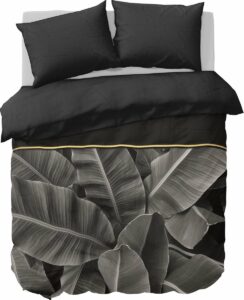 Y-NOT - Bladeren - Dekbedovertrek - Katoen-Satijn - Lits-jumeaux - 240X200/220 cm - Zwart, Goud