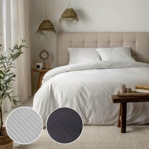 Dekbedovertrek Amalfi Waffle Dekbedovertrek - Lits-Jumeaux (240x220 cm) - Wit & Antraciet Microvezel Percale katoen - Dessin: Strepen - Hotel Home
