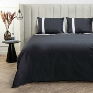 Dekbedovertrek Egyptisch Katoen Streep - Lits-Jumeaux (240x220 cm) - Wit & Antraciet Egyptisch Katoen - Dessin: Strepen, Effen - Presence -