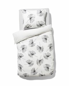 HEMA Dekbedovertrek 140x200/220 Zacht Katoen Bladeren Zwart (wit/zwart)