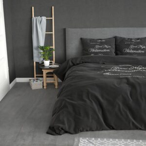 Dekbedovertrek Welterusten - Lits-Jumeaux (240x220 cm) - Zwart Katoen - Dessin: Tekst - Sleeptime Essentials - Dekbed-Discounter.nl