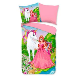 Kinder dekbedovertrek Met print, Gebloemd – Roze,Meerkleurig – Katoen – 140 x 200