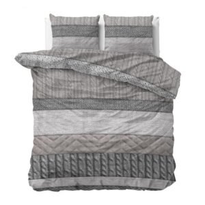 Dekbedovertrek Gestreept, Met print – Grijs – Flanel – 140 x 200 / 200 x 200 / 240 x 200 / 240 x 220