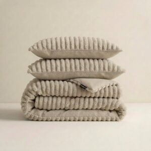 Dekbedovertrek Gestreept – Taupe – Microvezel/Teddy – 200 x 200